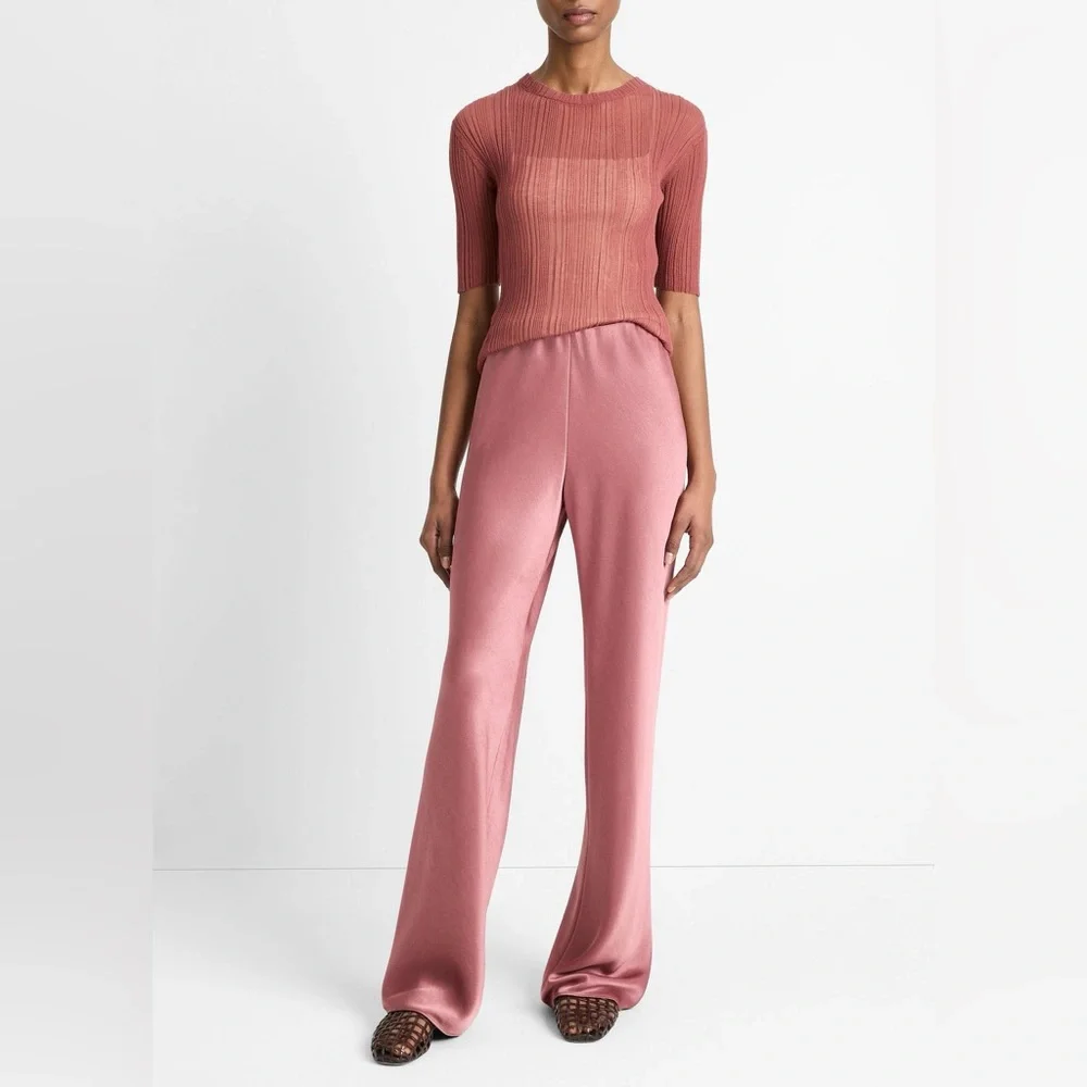 Vince Pink Satin Wide-Leg Pants - Picture 1 of 8